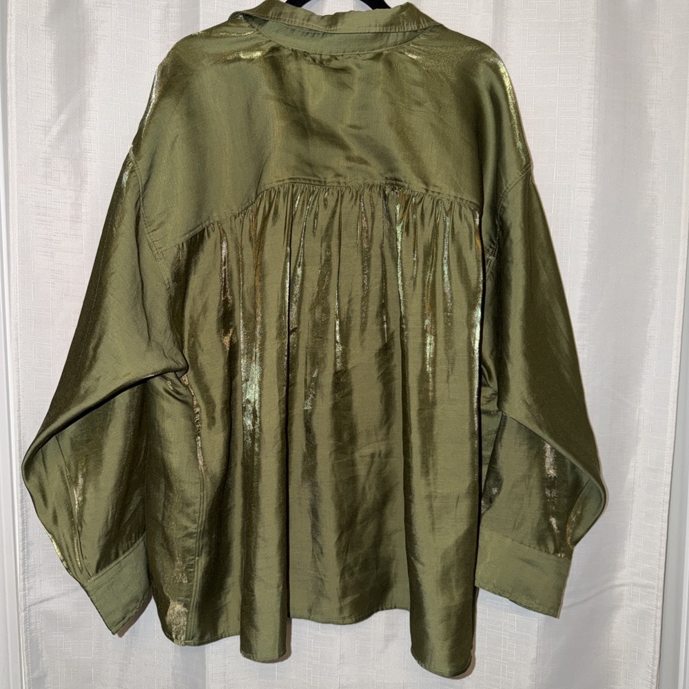 Pilcro Olive Satin V-Neck Blouse - Picture 9 of 11